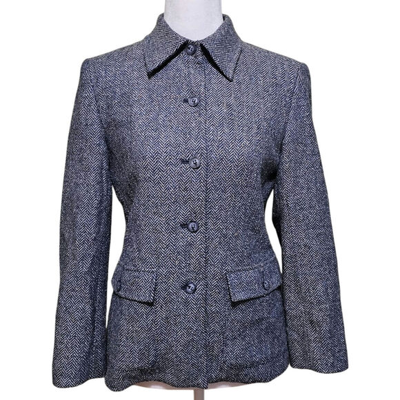 Talbots Herringbone Blazer Wool/Silk Blend Pockets Women's Size 2P Career Work - Picture 1 of 7
